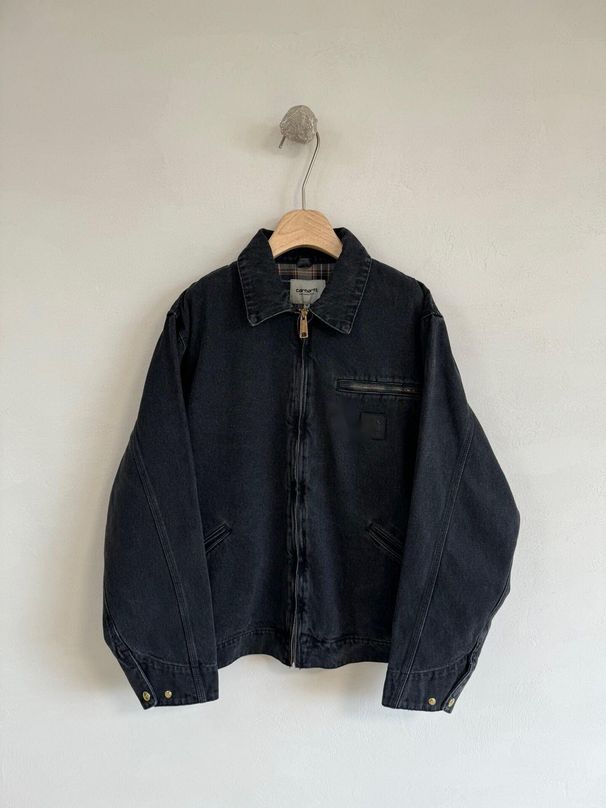 Car Card Clam Taş Yıkanmış Vintage Detroit Kot Ceket, Erkekler ve Kadınlar İçin Ekose Astarlı_voghion.com