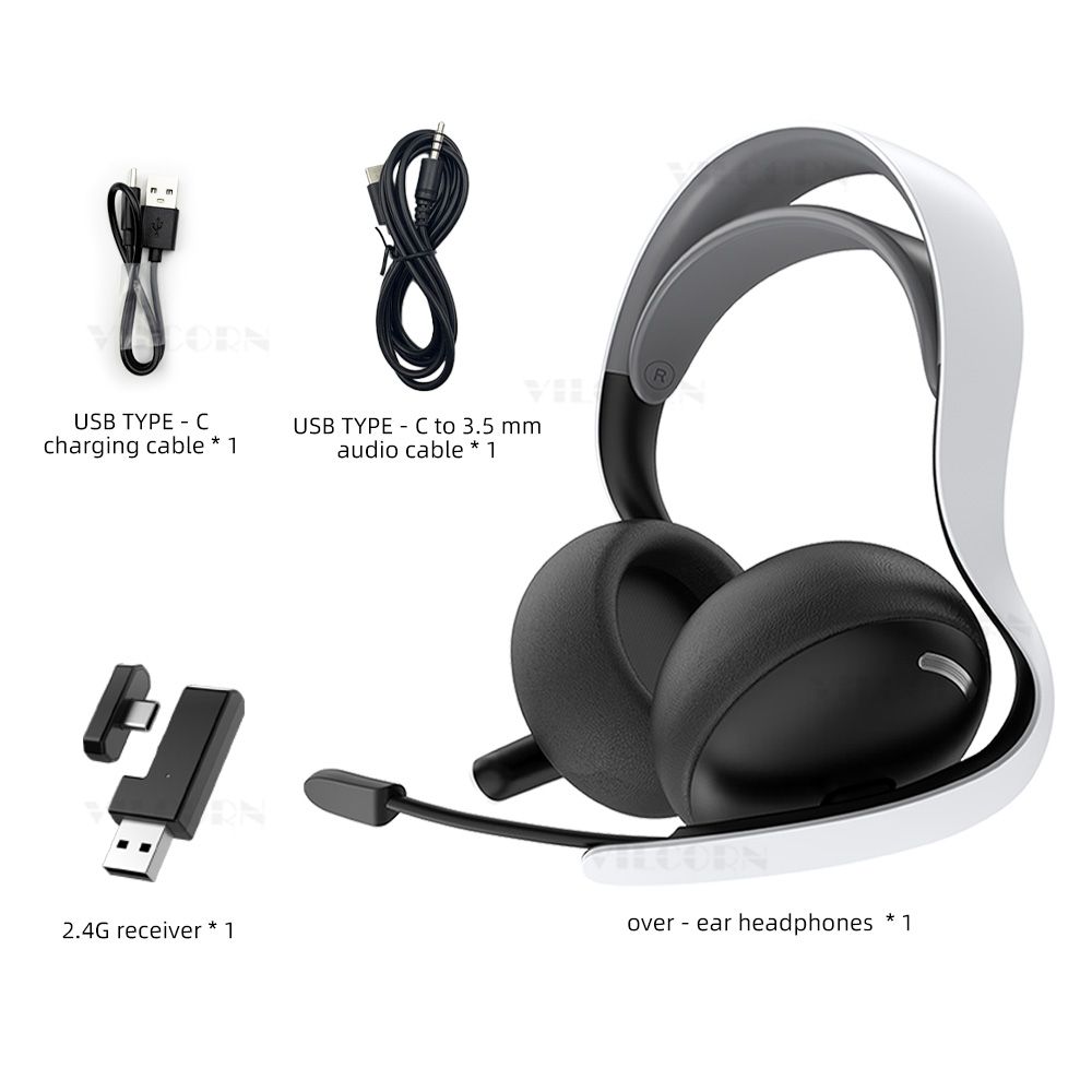 2.4 GHz Wireless Gaming Headset For PS5 PS4 PC, Bluetooth Headphones With Retractable Microphone, 40mm Voice Coil, 50H Playtime_voghion.com