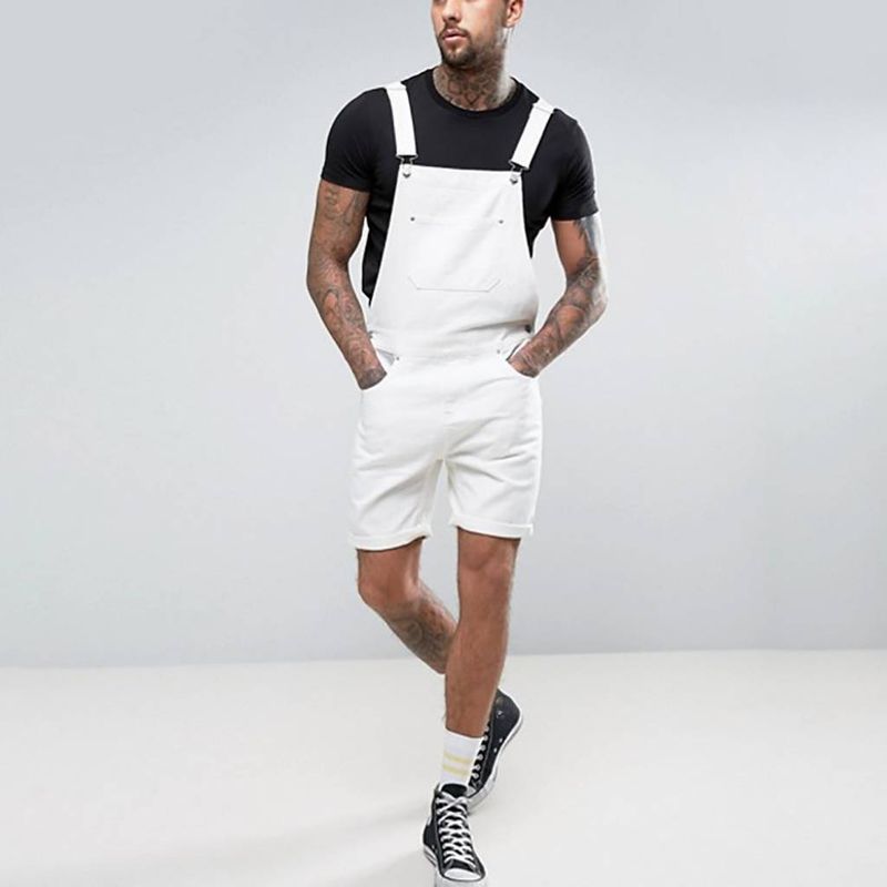Men's Clothing Retro Men's Denim White Circle Hem Shorts Overalls_voghion.com