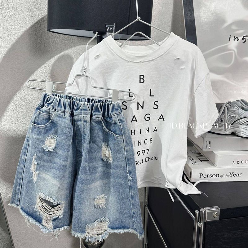 2025 Summer New Style Children's Clothing Boys Korean Style Fashionable All Match Loose Ripped Jeans Children's Summer Shorts_voghion.com