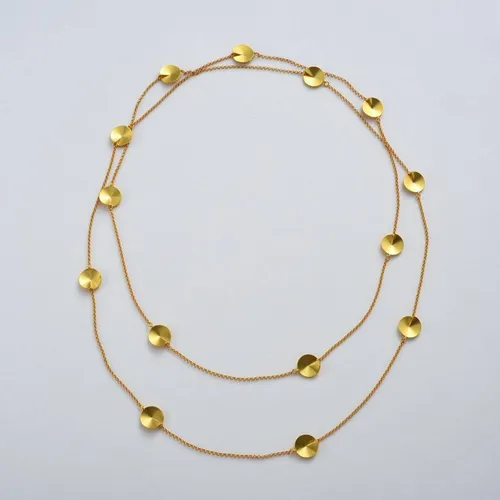 Women's Jewelry Elegant Multi-Disc Long Chain Necklace, Minimalist Layered Statement Piece, Gold-Toned Geometric Design For Everyday Wear_voghion.com