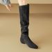 Cameido Women's Velvet Pointed Toe Western Stackable Ankle Boots With Lazy Fold Design For Autumn_voghion.com