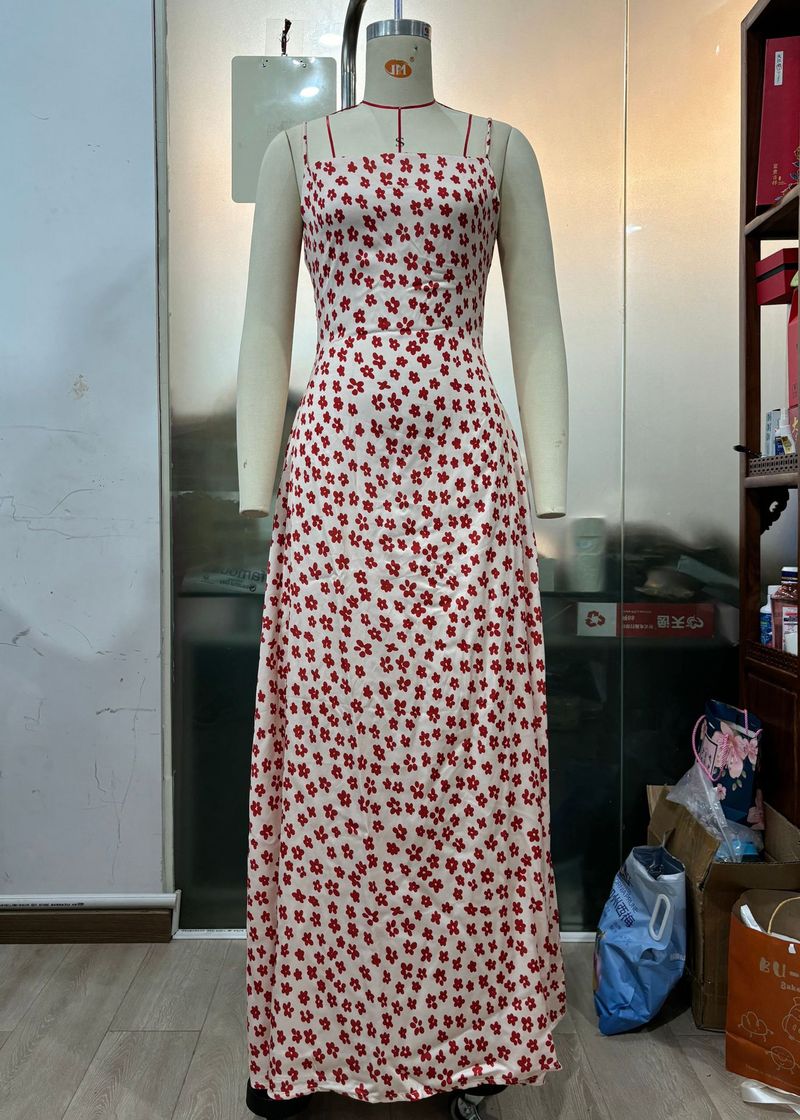 Robe longue sans bretelles, sexy, slim, dos nu, motif floral, printemps-été 2024, SU3445_voghion.com