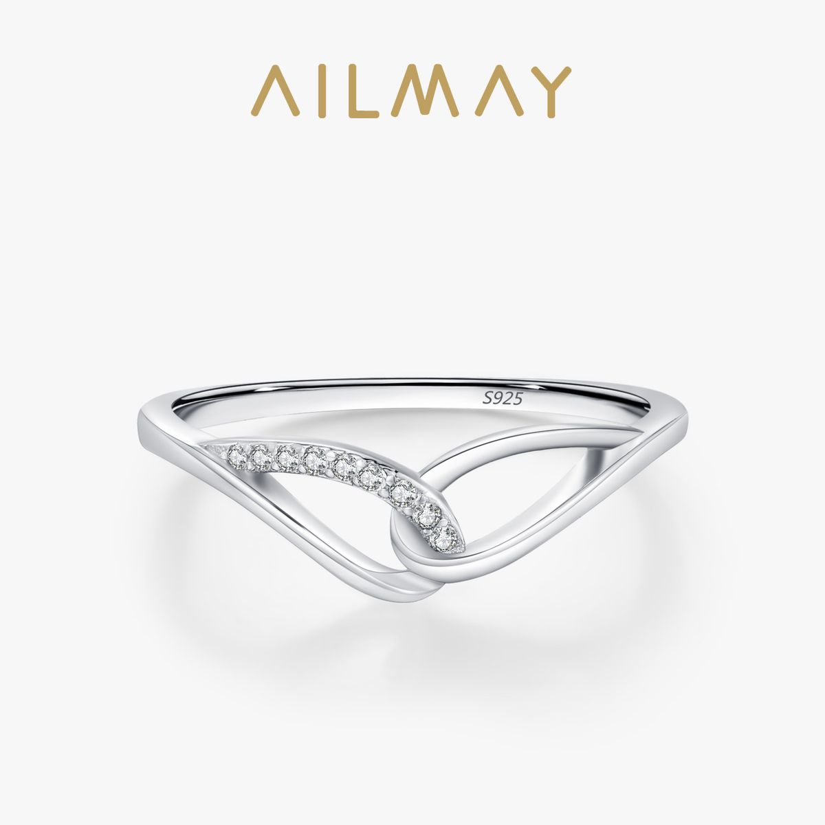 Anello Mobius in argento sterling con croce e ala intarsiata con diamanti per donna, luce di nicchia, elegante e di alta qualità_voghion.com