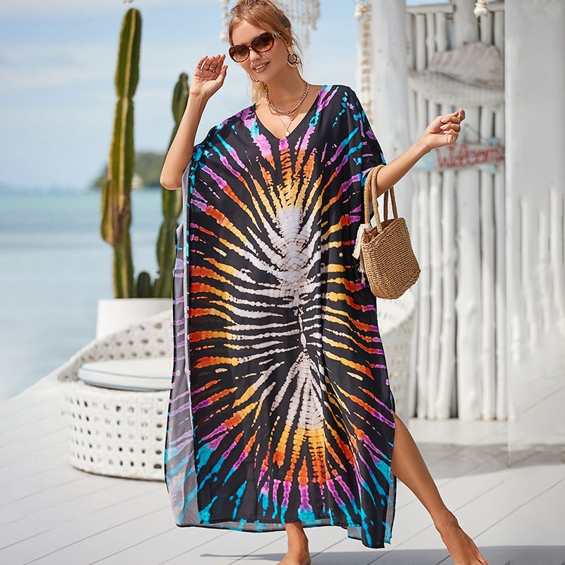 Copricostume da spiaggia in cotone da donna - Abito lungo con protezione solare Boho Chic, copricostume bikini leggero, adatto alle taglie forti_voghion.com
