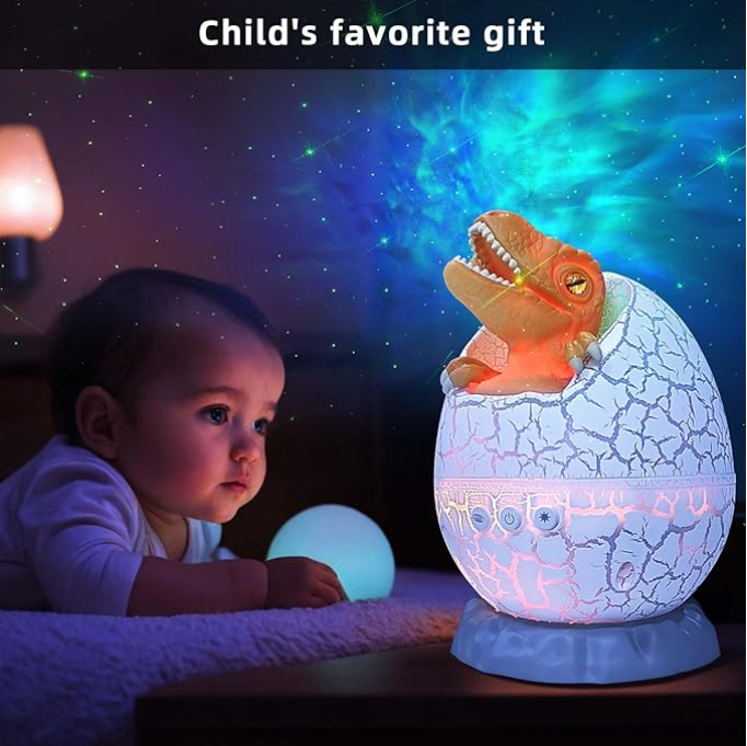 Dinosaurus-ei-sterrenlichtprojectielamp, fantasierijke prehistorische sterrenhemel, verlichte kinderdroomtijd, USB-voeding, afstandsbediening en timer_voghion.com