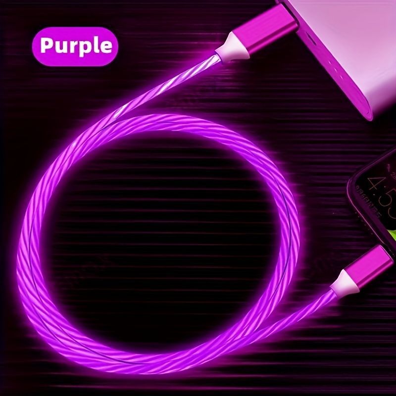 USB LED Streamer Glow Flowing Charging Cable Cord, Lightning USB Type C Charging Cable For IPhone Apple Samsung Android Smartphones1M=3.3FT/2M=6.6FT_voghion.com