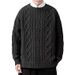 Męski sweter retro z dzianiny kablowej z długim rękawem, swobodny, z okrągłym dekoltem, luźny krój, jednolity kolor, moda zimowa_voghion.com