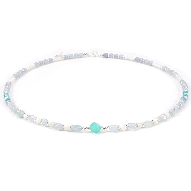 Bambus Shell Grün Türkis Hyaline Hyaline Naturstein Armband Halskette Set_voghion.com