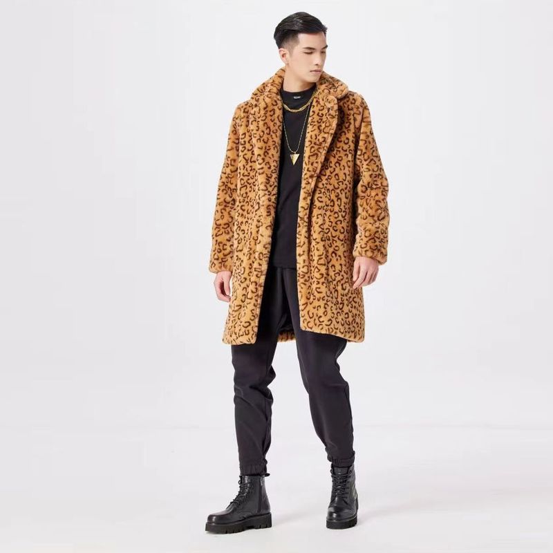 Abbigliamento maschile Cappotto casual da uomo con colletto alla coreana, di media lunghezza, alla moda, di grandi dimensioni, in pelliccia, spesso e caldo_voghion.com