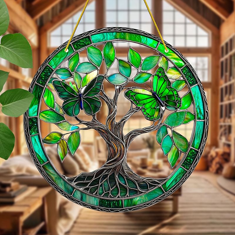 Emerald Butterfly Tree Of Life - 8" Acrylic Spiritual Art. Serene Decor For Meditation Spaces Or Mindful Gifts._voghion.com