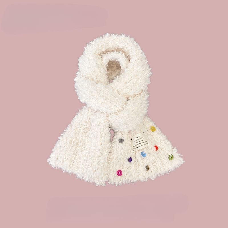 Designer's Colorful Button Plush Autumn Winter Warm Mesh Red Scarf For Warmth And Thickening Cute Knitted Hat_voghion.com