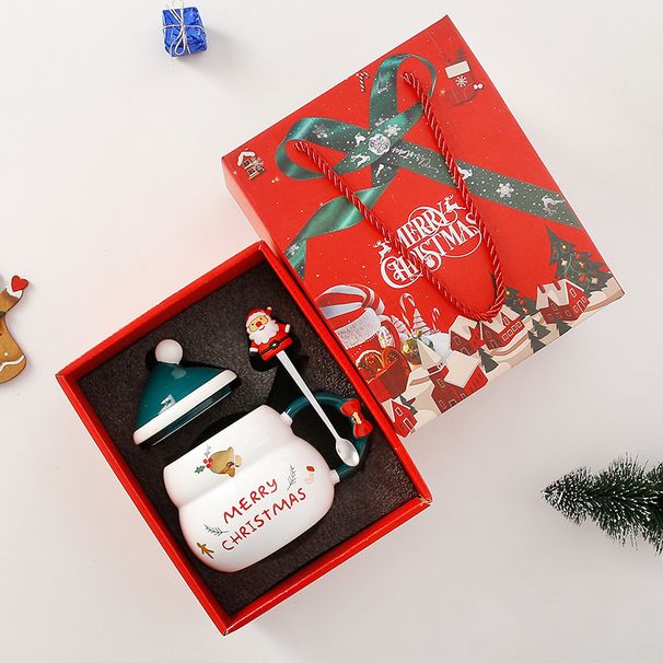 Creatieve kerst keramische beker met deksellepel mok met grote capaciteit Cartoon Kerstman cadeau Waterbeker studentencadeau_voghion.com