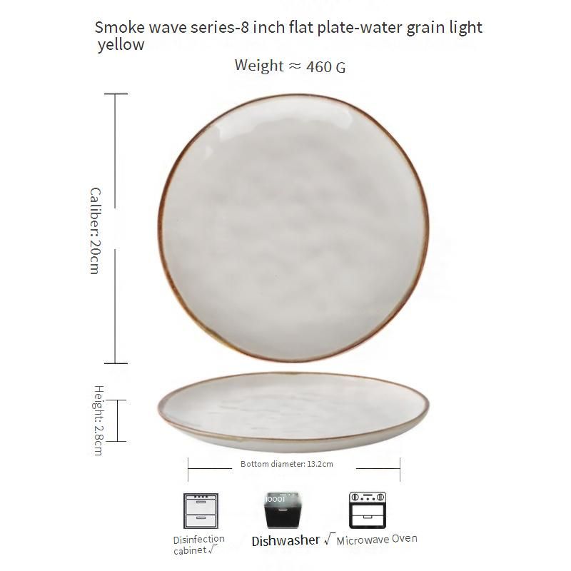 High Value Water Pattern Flat Plate 8 Inch Ceramic Steak Plate Restaurant Retro Irregular Plate_voghion.com
