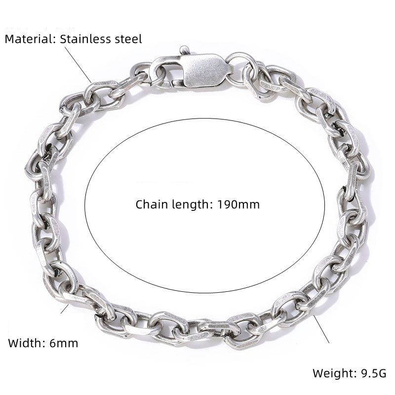 Men's Jewelry Stainless Steel Chain Female Necklace Jewelry Plain Chain Retro Silver Titanium Steel Cross Chain Male Bracelet_voghion.com