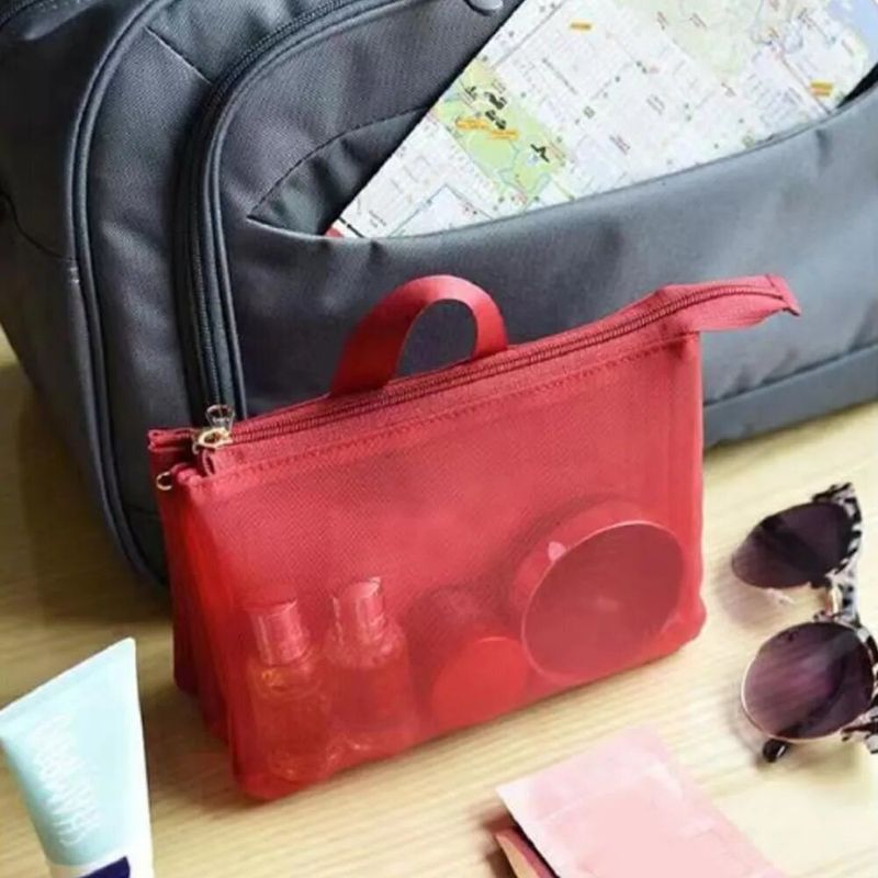 Mesh Storage With Compartment Cosmetic Bags Makeup Portable Travel Toiletry Bag Skincare Toiletries Organizer Pouch_voghion.com