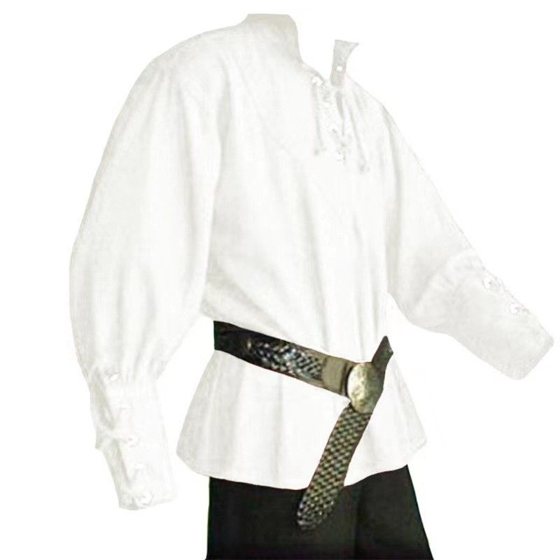 Unbeatable Quality Medieval Clothing For Men, Loose Fitting Men's Polo Shirts With Ties, Performance Costumes_voghion.com