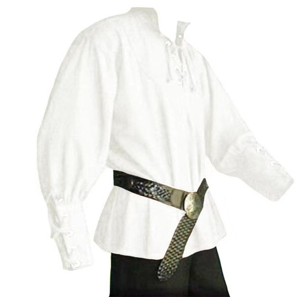 Unbeatable Quality Medieval Clothing For Men, Loose Fitting Men's Polo Shirts With Ties, Performance Costumes_voghion.com