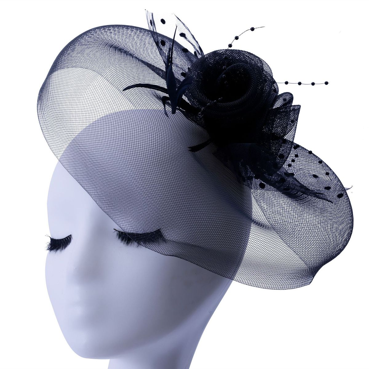 Copricapo da sposa retrò - Accessori per capelli con fiori in rete a metà viso (cappello vintage fatto a mano, copricapo da sposa)_voghion.com