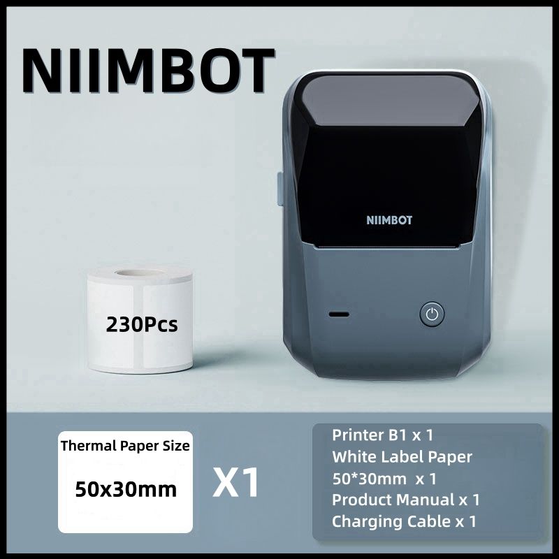 Imprimantă termică portabilă Niimbot B1 pentru etichete în limba engleză, mini coduri de bare, autocolant pentru coduri QR, hârtie colorată, role de mașină, cablu_voghion.com
