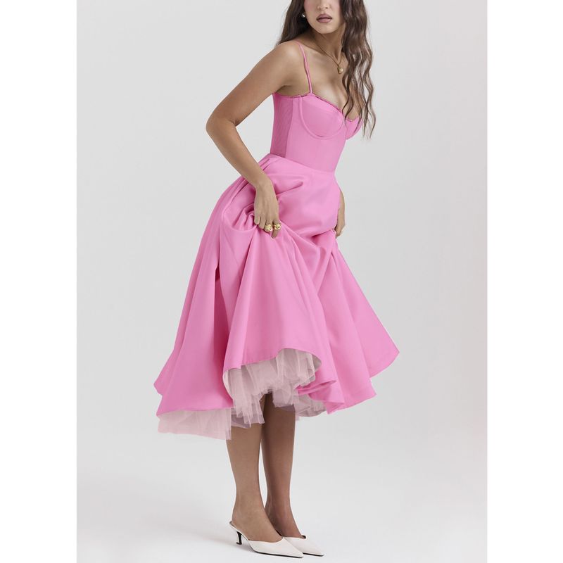Damenbekleidung Neue Hosenträger V-Ausschnitt Ärmelloses Kleid Tutu Rock Langer Rock_voghion.com