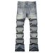 Men's Washed Blue Slim Fit Mid Waist Flared Denim Jeans - High Street Fashion With Embroidery Detail & Elastic Comfort_voghion.com