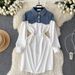 Women's Clothing New style dress for women in autumn, niche design, denim Polo collar, contrast color stitching, fashionable sweater dress_voghion.com