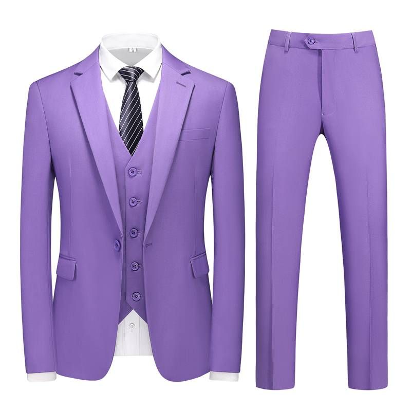 Costume décontracté slim pour homme, couleur unie, costume professionnel simple pour homme d'affaires, marié, témoin, banquet, trois pièces + gilet + pantalon_voghion.com