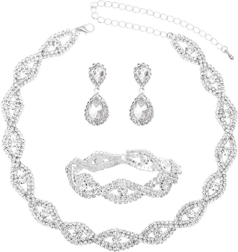 Fábrica de accesorios de ropa de bola de mujer conjunto de pendientes de pulsera de collar de cristal de diamante de novia_voghion.com