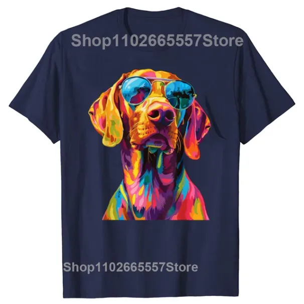 T-shirt con grafica del cane Vizsla, design pop art divertente per uomini e donne, moda casual, 100% cotone, ampia e oversize._voghion.com