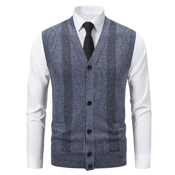 Men's Clothing Men's Slim Fit V-Neck Fleece Knit Vest - Lightweight, Stylish & Comfortable For Casual Wear (L-XXXL, Grey/Blue/Wine Red)_voghion.com