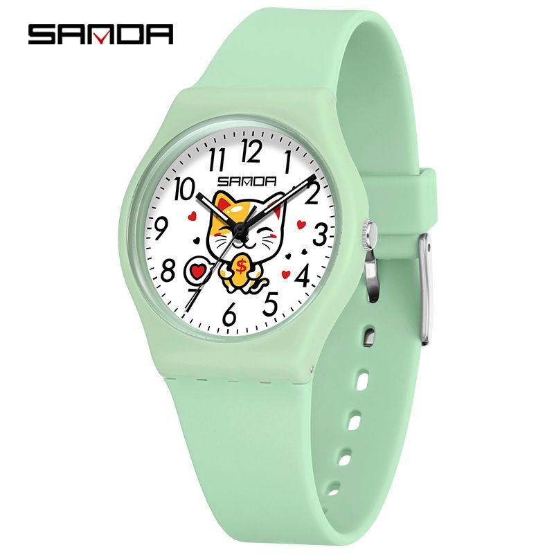 Kids' Cartoon LED Luminous Waterproof Watch With Cute Cat Design, 50m Water Resistance, Soft TPU Strap For Boys And Girls_voghion.com