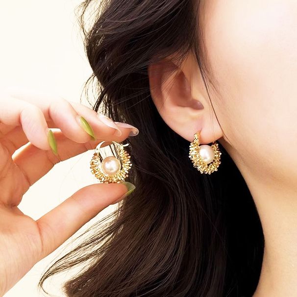 Orecchini di perle da donna in stile straniero, squisiti, antiallergici, alla moda, con fibbie, orecchini semplici e versatili, gioielli di nicchia alla moda._voghion.com