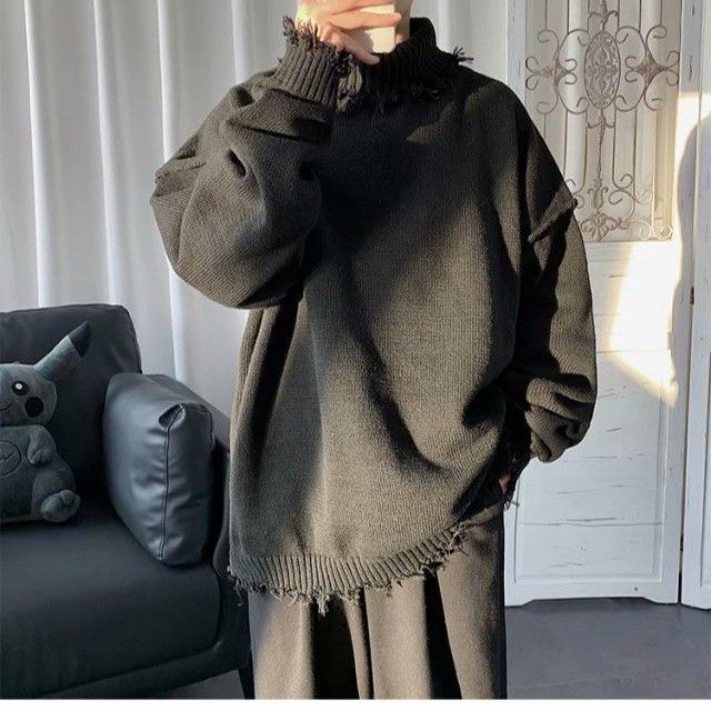 Rollkragenpullover im Hong Kong-Stil für männliche Studenten, hübscher, locker gestrickter Pullover für Paare_voghion.com