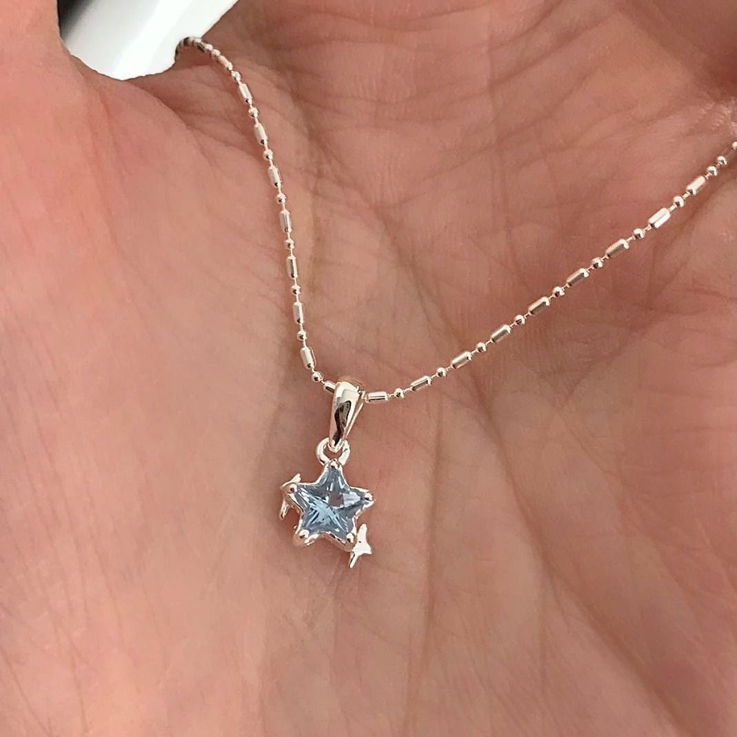 Collana con stella blu in argento puro, di alta qualità, nuovo stile, elegante, leggero, lussuoso, nicchia, fidanzata, dolce, delicato, semplice_voghion.com