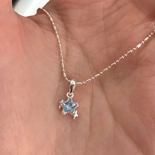 Collana con stella blu in argento puro, di alta qualità, nuovo stile, elegante, leggero, lussuoso, nicchia, fidanzata, dolce, delicato, semplice_voghion.com