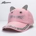 Unisex Baseball Children Cat Ears Rivets Sun Cowboy Hat Snapback Rhinestones Diamond for Boy Girls Casual Cap Bone Gorro_voghion.com