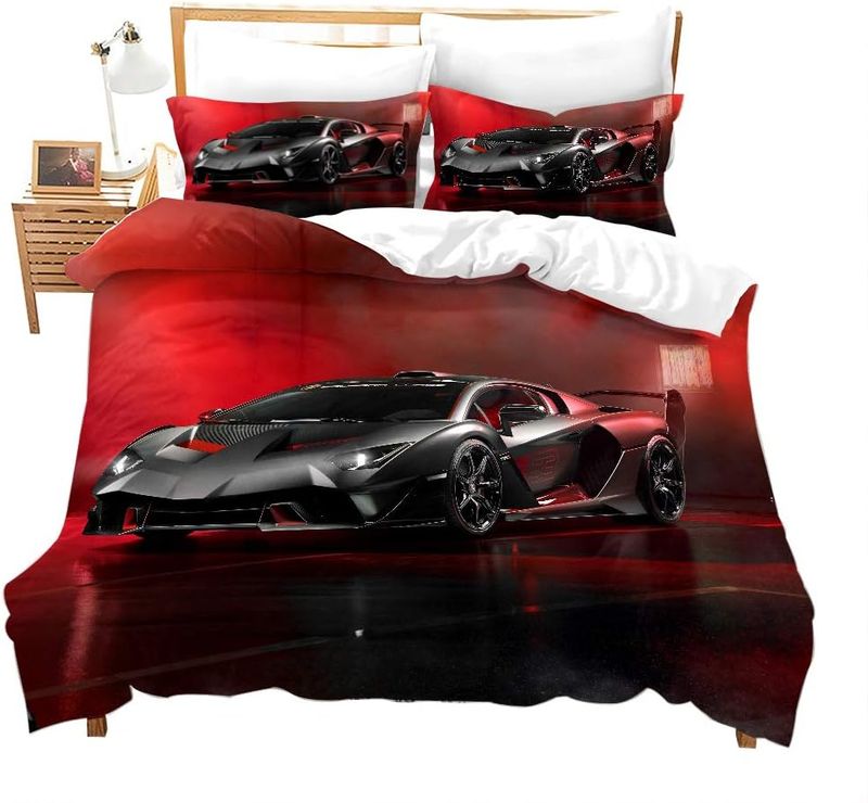 Speed Sports Car Duvet Cover Set Queen Red Sports Car Comforter Cover Cool Speed Racing Car Automobile Style Quilt Cover Room Teen Bed Decor Luxury_voghion.com