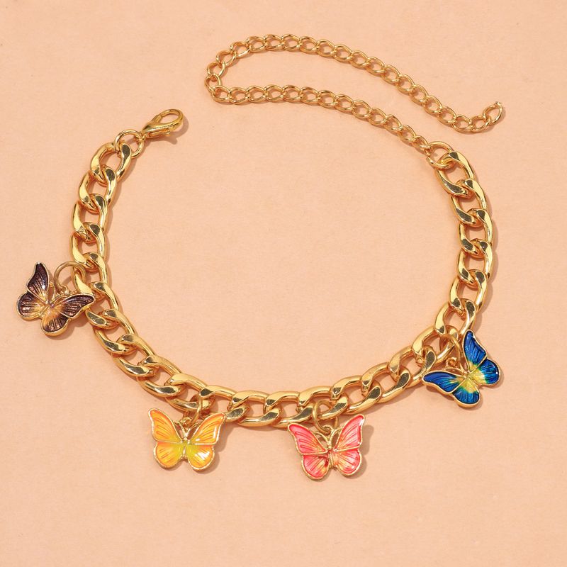 Bracelet de cheville papillon peint à la mode, bijou de pied en acier titane punk simple et polyvalent_voghion.com