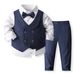 children's suit dress suit British style boy wedding host vest three-piece set_voghion.com