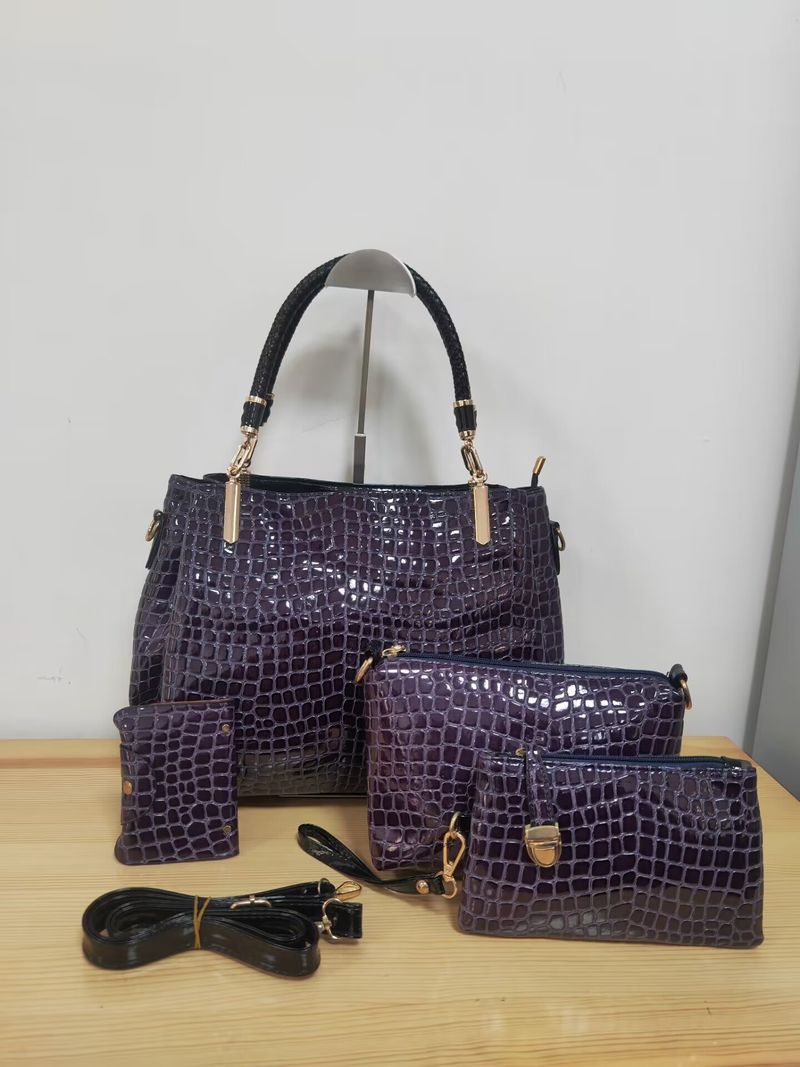 Damentasche Krokodilmuster Große Tasche Lässige koreanische Version der Lackleder-Schulter-Umhängetasche Handtasche Damentasche_voghion.com