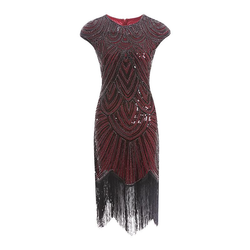 Vintage Paillettenkleid Gatsby Abschlussball Quaste Kleid Party Party Tanzkleid Perlen Toastkleid_voghion.com