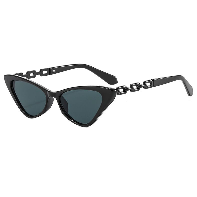 Trendige dreieckige Sonnenbrille mit Metallkette, modisch, Internet-Star, konkav geformt, gestreift – perfekt für Posen und als Accessoire._voghion.com