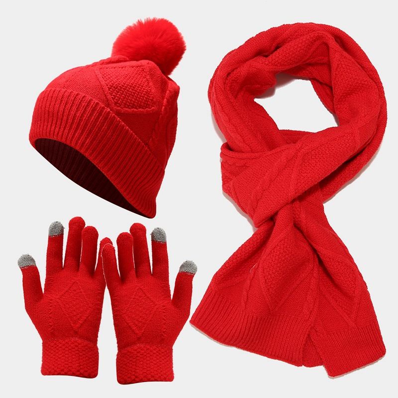 3pcs/set Autumn Winter Women's Outdoor Coldproof Warm Knitted Scarf Gloves Hat_voghion.com