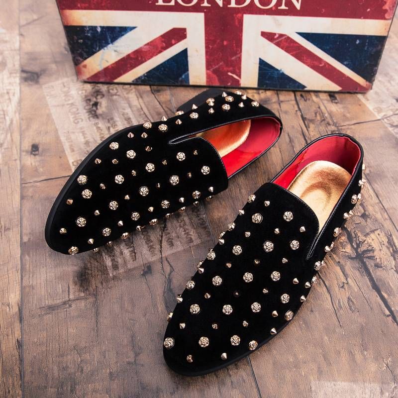 Europäische Station Mode Herrenschuhe Neue Leder Casual Loafer Schuhe Trendy Rivet Crystal Diamond Herrenschuhe mit Low Top Casual Schuhe_voghion.com