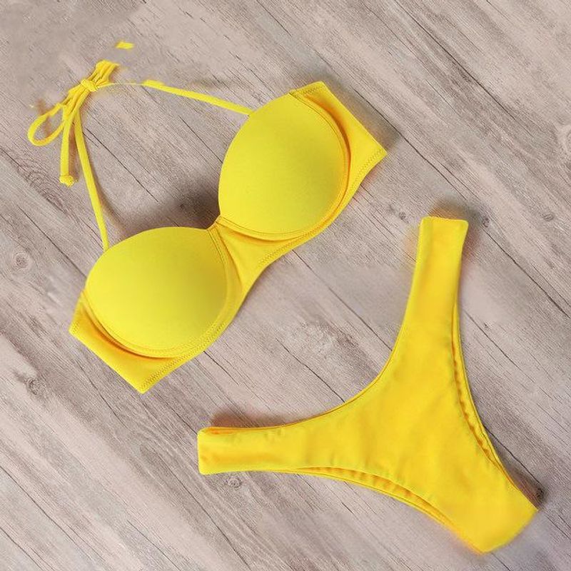 Women's Solid Color & Animal Print Bikini Set - Sexy High Elasticity Swimwear With Underwire For Beach Vacation, Pool Party_voghion.com
