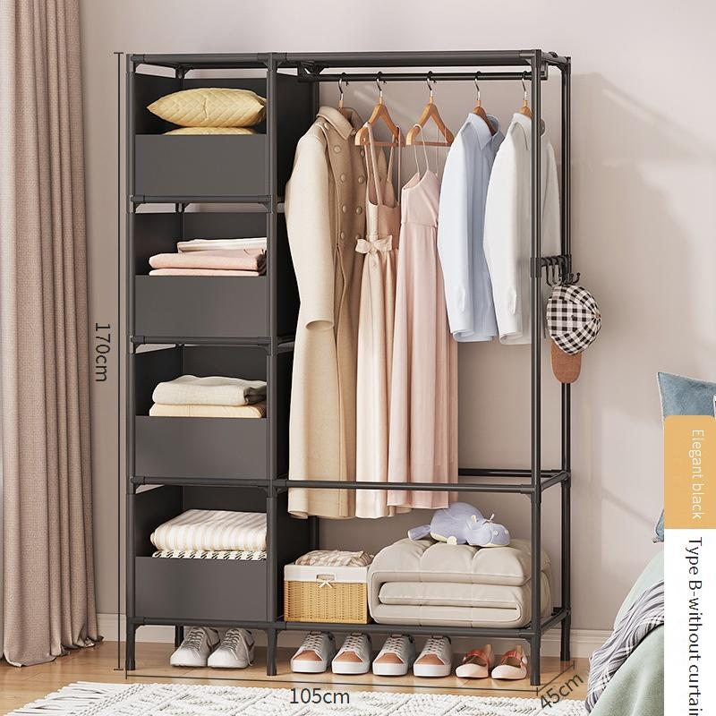 Penderie pliable – Cadre métallique simple/double avec sacs de rangement et rideau de porte (moderne et minimaliste, montage facile, gain de place)_voghion.com