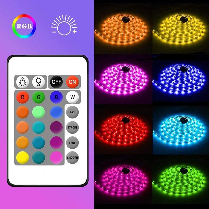​5050 RGB LED Strip Lights With 24-Key Bluetooth Remote, USB-Powered Self-Adhesive Backlight For TV, Gaming & Home Decoration​_voghion.com