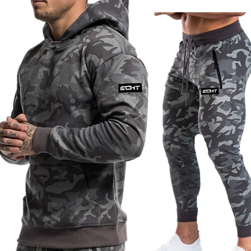 Ensemble de Fitness pour hommes, automne et hiver, sport de plein air, course à pied, entraînement, Camouflage, ensemble deux pièces_voghion.com