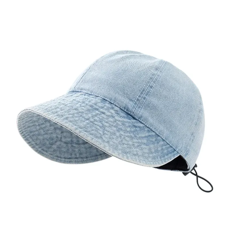 Hot Sale Korean Washed Denim Fisherman Hat Spring Summer Women Wide Brim Sun Protection Hats All-match Adjustable Drawstring_voghion.com